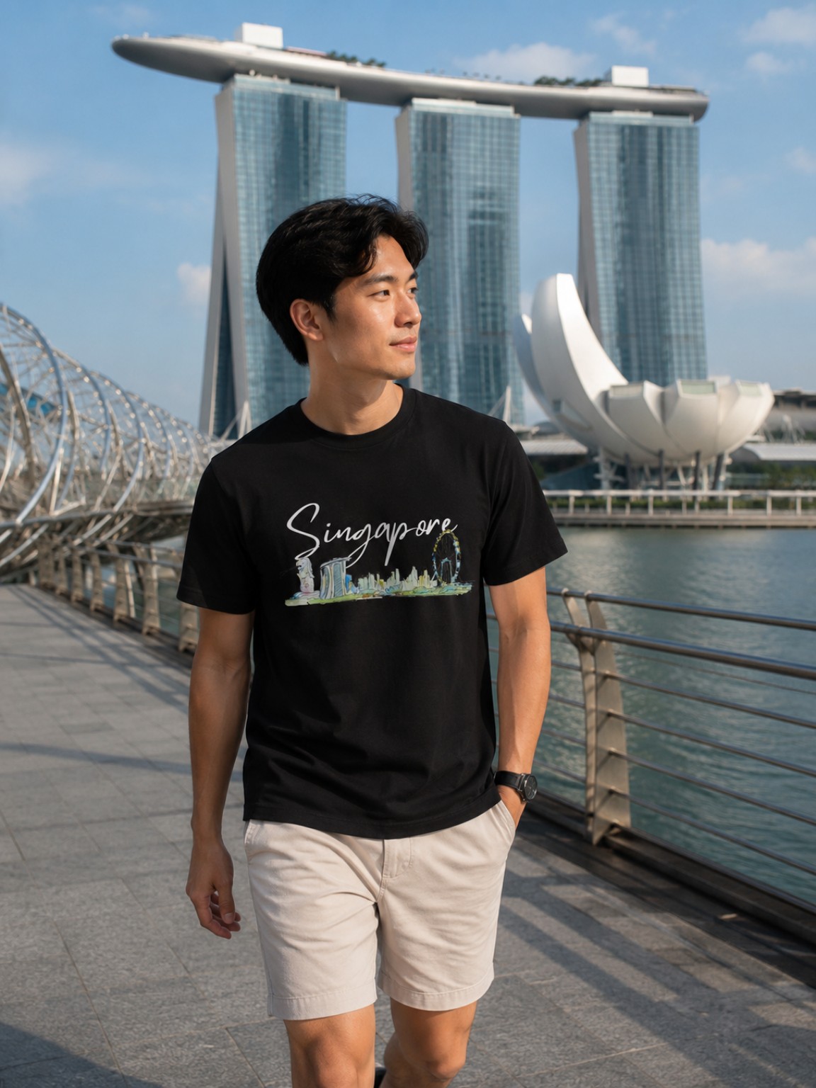 Singapore skyline T-shirt at Marina Bay
